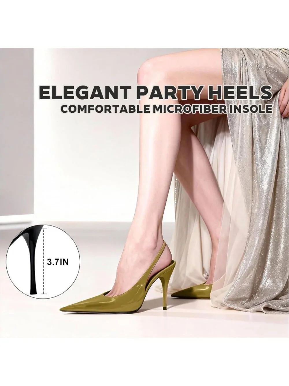 Women’s Green Pointed Toe Slingback Pumps Patent Leather Stiletto Heel Shoes